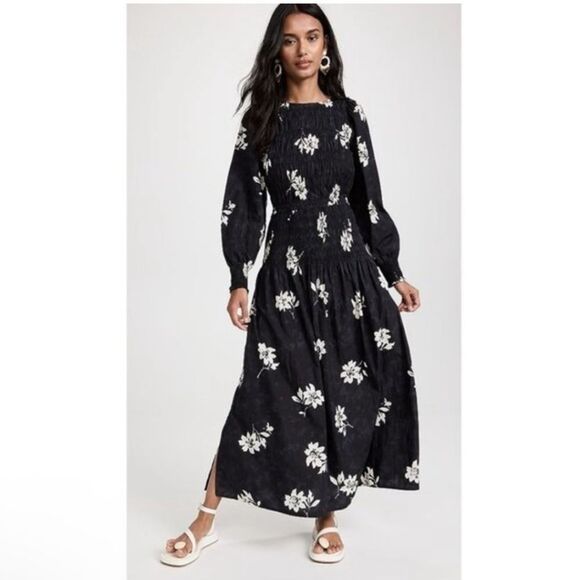 NEW Apiece Apart Tuva Maxi Dress Placement Floral Black Size XS - Picture 1 of 14